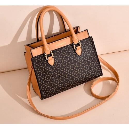 Business Large Handbags Totes Khaki/Coffee Designer Brand Printed Leather Shoulder Bags For Women