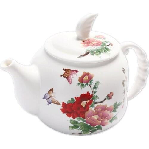 Chinese Style Ceramic Kung Fu Teapot Single Teapot Tea Set Small Teapot Chinese Handle Retro Peony Pot Ding Ware Home
