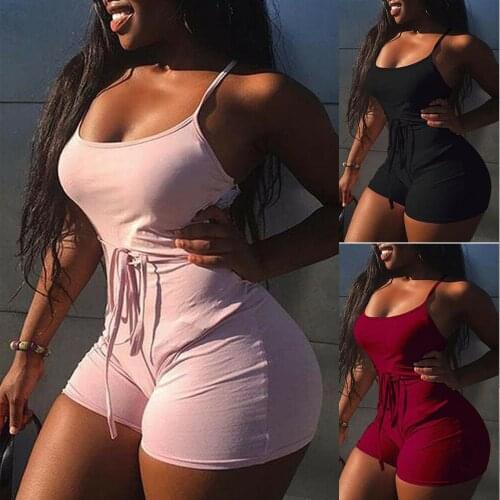New Fashion Women Solid Black Romper Ladies Sexy Playsuit Sleeveless Backless Bodycon Jumpsuit Short Summer Sport Wear