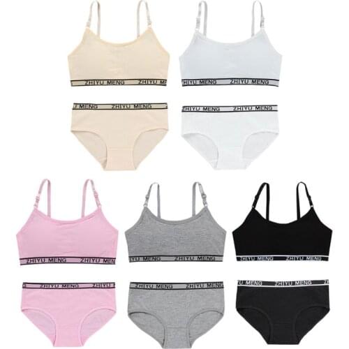 Teenagers Girls Lingerie Cotton Underwear Sets Puberty Students Bra Vest Brassiere Panties Kids Young Training Bra for 8-14 year