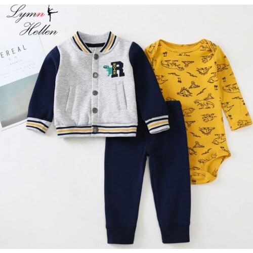 Baby Boy Girls Clothes Set Cotton Hooded Cardigan+Trousers+Romper 3piece Set Newborn Infant Soft Outfits Climb Clothing Set