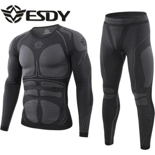 ESDY Winter Thermal Underwear Sets Quick Dry Sport Suit Running T-shirt Set Breathable Tight Long Tops & Pants Moto Jacket+Pants