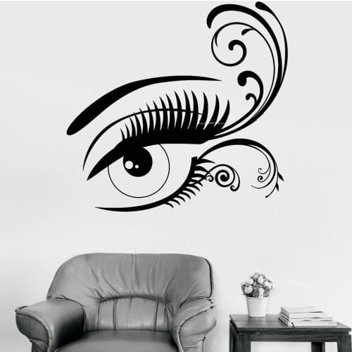 Beautiful Sexy Eye Lashes Vinyl Wall Decal curly pattern decoration Make Up Spa Beauty Salon Removable Poster Murals DG012