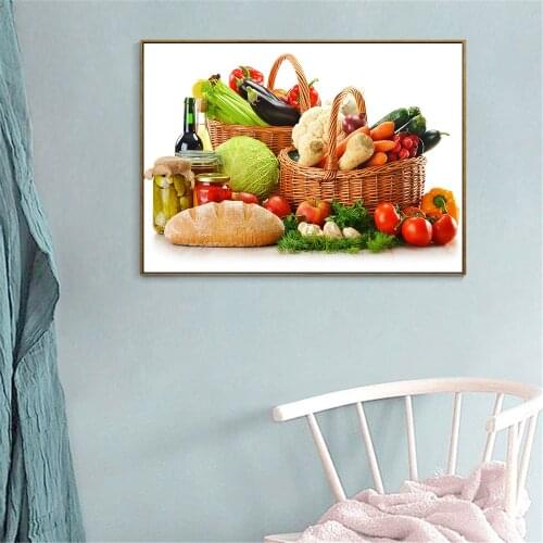 Kitchen Decor Food Painting Fruit Vegetable Basket Strawberry Posters Canvas Art Print Cuadros Decoracion Salon Modern Print