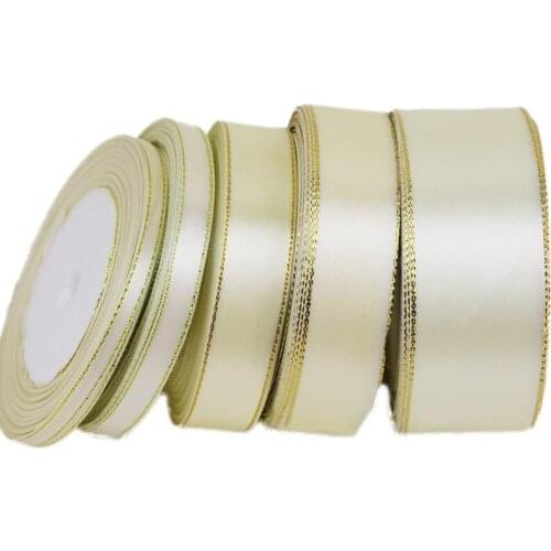 25 yards/roll) beige gold Edge Satin Ribbon Wholesale Gift Christmas ribbons (6/10/20/25/40mm)