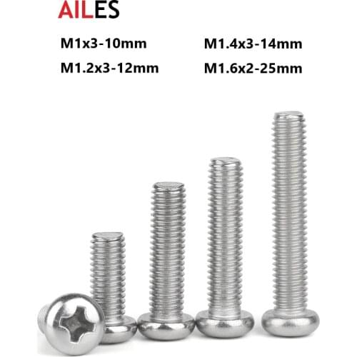 M1 M1.2 M1.4 M1.6 Cross Recessed Pan Round Head Screws 304 Stainless Steel Phillips Machine Bolts 3 4 5 6 8 10 18 20 22 25mm