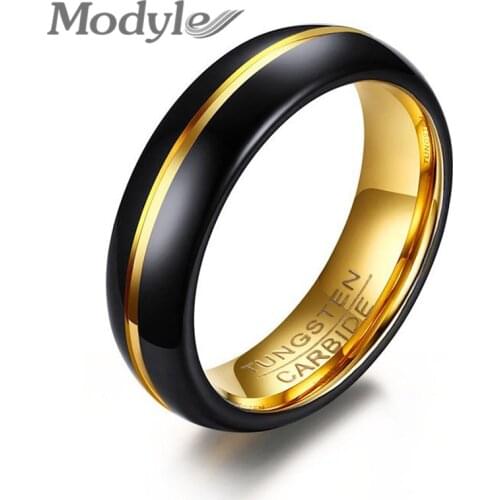 Modyle 2020 New Fashion Black and Gold-Color Tungsten Wedding Ring for Men and Women Jewelry 6MM Black Tungsten Carbide Ring