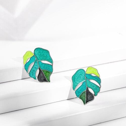 Fashion Korea Jewelry Green Leaves Earrings for Women Boho Statement Enamel Plant Leafs Drop Earrings Bijoux 2020