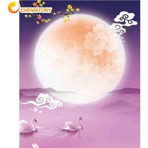 CHENISTORY Scenery Paint By Numbers Moon Oil Picture Drawing DIY Kit For Adults Acrylic Painting Coloring By Number Decoration