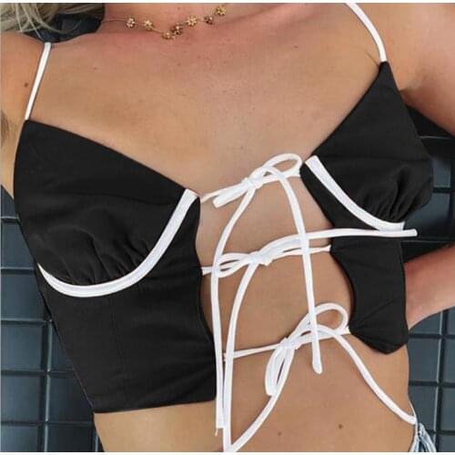 New Womens Sexy Bandage Cardigan Fashion Contrast Color V-Neck Exposed Navel Suspender Tops Playful And Attractive Comfortable