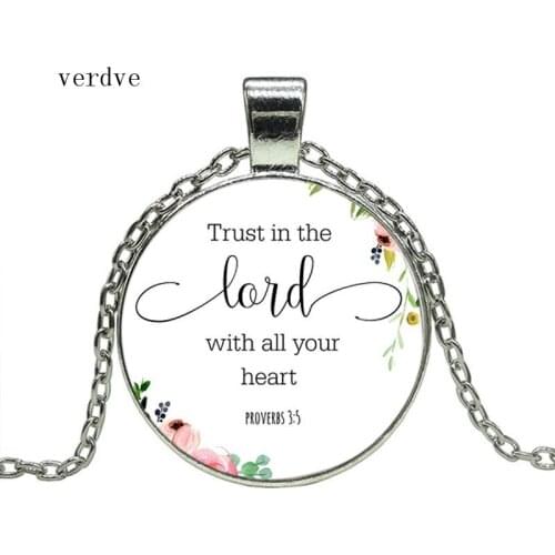 New Religious Jewelry Trust In The Lord With All Your Heart Proverbs Bible Quote Pendant Necklace Christian Women Men Gifts