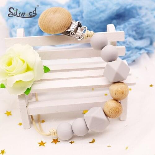 New Pacifier Clip Silicone Dummy Nipple Holder Wood Bead Baby Accesorios Bebes Gifts Stroller Toys Food Grade Teething Chain