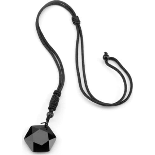 New Obsidian Pendant Spirit Pendulum Energy Stone Obsidian Six Pointed Star Necklace Men / Women Sweater Chain|Pendant Necklaces
