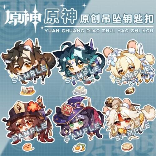 Genshin Impact Original All Characters Acrylic Character Figure Keychain Bags Pendant Aether Lumine Paimon Qiqi Xiao Zhongli