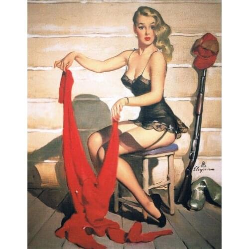 Retro Gil Elvgren Pinup Girl 3 Silk Fabric Wall Poster Art Decor Sticker Bright