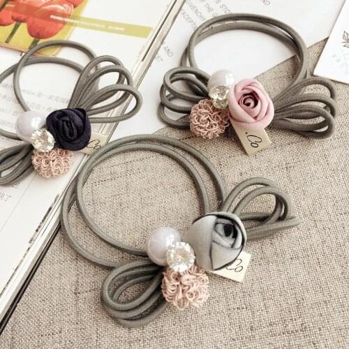 1 Pcs New Korean Fashion Women Hair Accessories Pearl Bow Rose Elastic Hair Bands Girl Hairband Hair Rope Gum Rubber Band
