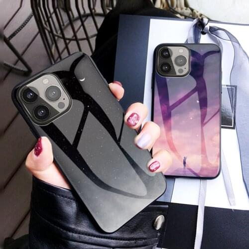 Luxury Tempered Glass Phone Case For iPhone 13 Pro Max Shockproof Starry Patterned Carbon Fibre Cover For iPhone 13 Mini Shell