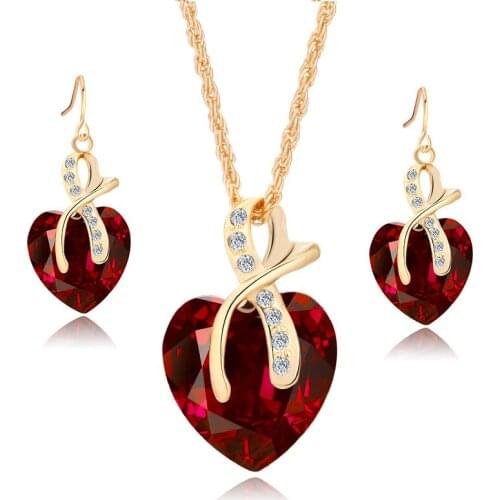 Necklace and Drop Earring Jewelry Sets for Women Creative Love Fashion Suit Female Heart-Shaped Crystal Zircon Bridal Charms