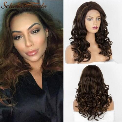 Scheherezade HighLight Dark Brown Synthetic Lace Front Wig For Black Women Long Glueless Lace Wig With Natural Hairline Wavy Wig
