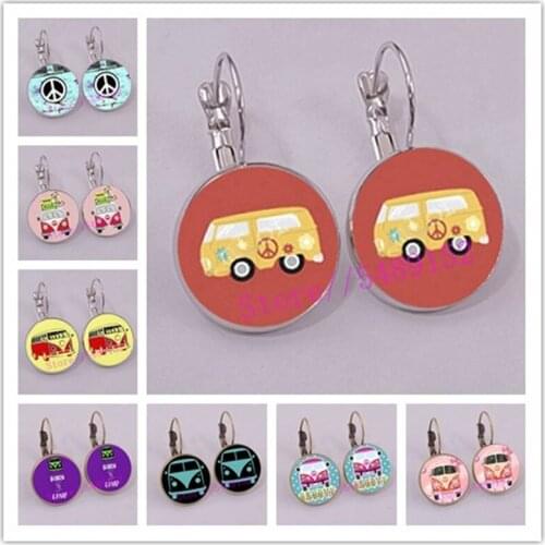 Hippie Peace Sign Glass Dome Drop Earrings DIY Handmade Fashion Jewelry Vintage Charm Trendy Gift For Men Women Gift Ear
