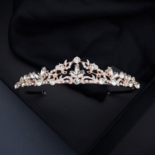 Princess Crystal Rose Gold Tiaras and Crowns Headband Girls Love Bridal Prom Wedding Party Accessiories Hair Jewelry