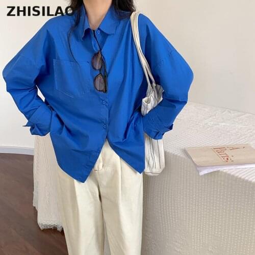 ZHISILAO Spring Autumn High Street Shirts Women Long Sleeve Solid Green Blouse Shirt Women Tops Loose Cotton Blusas 2021