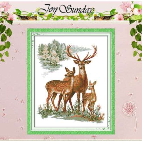 Free Shipping A Sika Deer Family Counted Cross Stitch 11CT 14CT Cross Stitch animals Cross-Stitch Kit Embroidery for Needlework