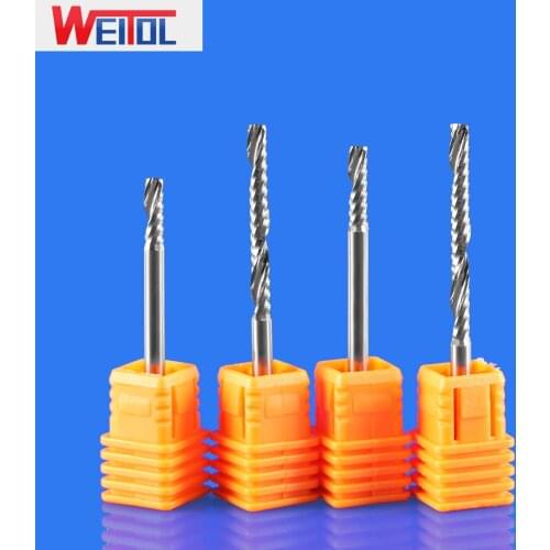 WeiTol 5A 3.175mm 1/8 inch Shank 1 Flute End Mill For Cut Acrylic Carbide Milling Cutter Spiral PVC Cutter