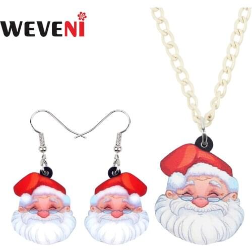WEVENI Acrylic Christmas Anime Santa Claus Necklace Earrings Jewelry Sets For Girl Teen Party Gift Charms Gift Decorations 2019