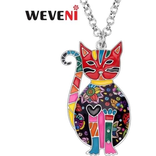WEVENI Enamel Alloy Floral Kitten Cat Choker Necklace Chain Pendant Fashion Jewelry For Women Girl Ladies Accessories Teens Gift