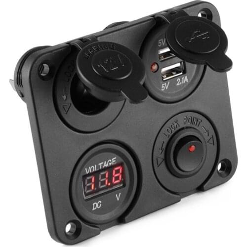 DC 12V-24V Car Boat Cigarette Lighter Socket Dual USB Charger Voltmeter Switch Panel for Vehicle Car boat motor home