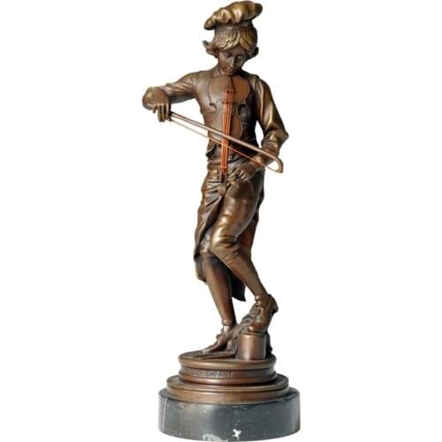 Female Playing the Violin Bronze Sculpture Music Woman Violinist Statue Figurine Vintage Art Home Decoration