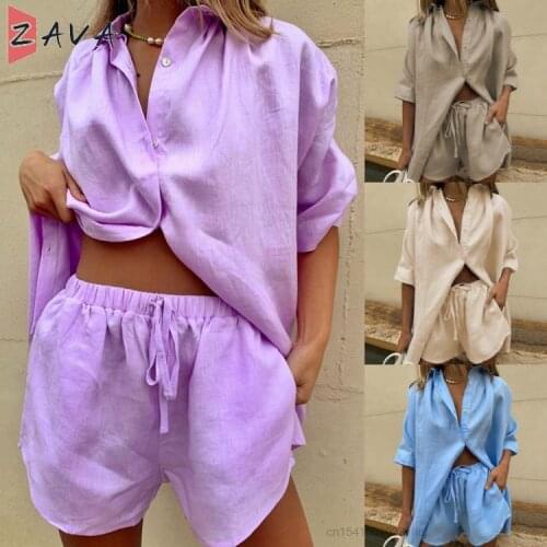 Two Piece Suit Oversized Loose Shirt 2021 Summer Lady Sets Women Half Sleeve Short Tracksuit Elastic Waist Drawstring Shorts Za