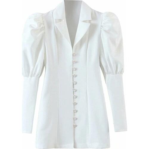 SeeBeautiful Vintage Long Loose Blazer Coat Notched Puff Sleeve Single Breasted New Fashion Spring 2021 Women M503