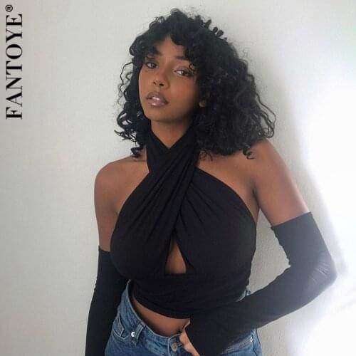 Fantoye Womens Sexy Criss Cross Halter Crop Tops Fashion Cut Out With Sleeve Camis Top Female Black Backless Slim Y2k Tank Tops