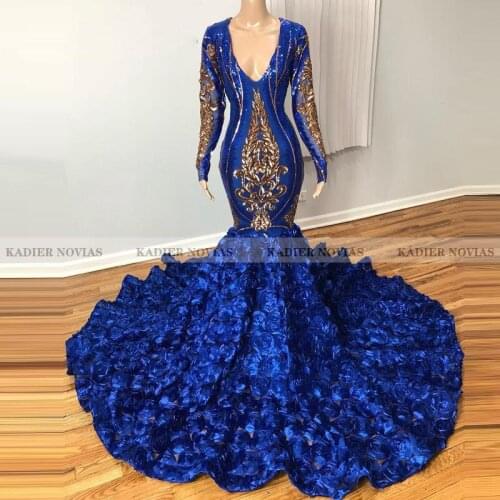 KADIER NOVIAS Long Sleeves Mermaid Royal Blue Prom Dresses 2021 Glitter Sequin Gala Celebrity Evening Party Gowns
