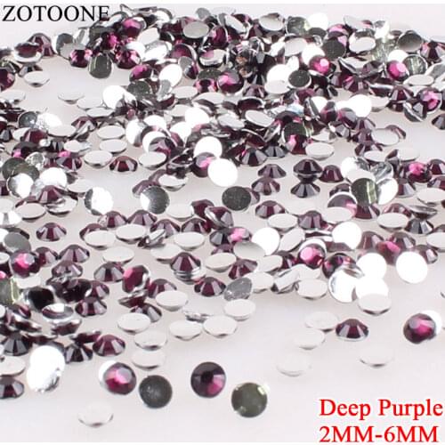 ZOTOONE Deep Purple Resin Non Hotfix Rhinestones For Nails Glue On Round Flatback Rhinestones For Clothing Shoes Applique E