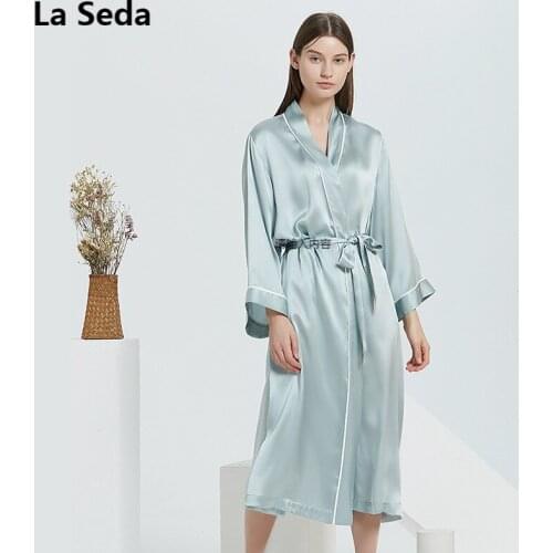 16 Momme Summer 100% Mulberry Silk Nightgown Pure Silk Long Pajamas Womens Fashion Bath Robe Long Sleepwear Bathrobe New Style