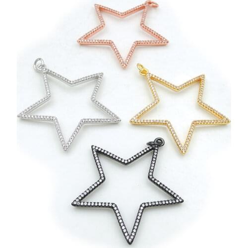 40*40*3mm Micro Pave Clear CZ Hollow Star Charms Fit For Making DIY Bracelets Or Necklaces Jewelry