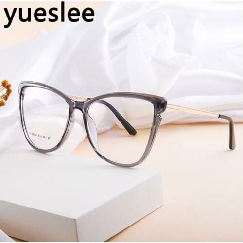 46937 Plastic Titanium Cat Eye Glasses Frame Men Women Optical Fashion Anti Blue Light Computer Eyeglasses