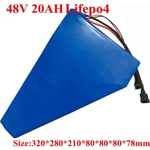 48v 20ah lifepo4 battery pack triangle for electric scooter bike 500w 1500w motor 48v lithium battery + 58.4V 3A Charger