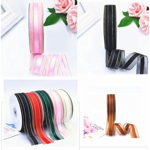Satin Ribbon for Craft Solid Bow Ribbon Gold Edge Gift Wrapping Packing DIY Craft Supplies Wedding Home Decoration 25mm 45meter