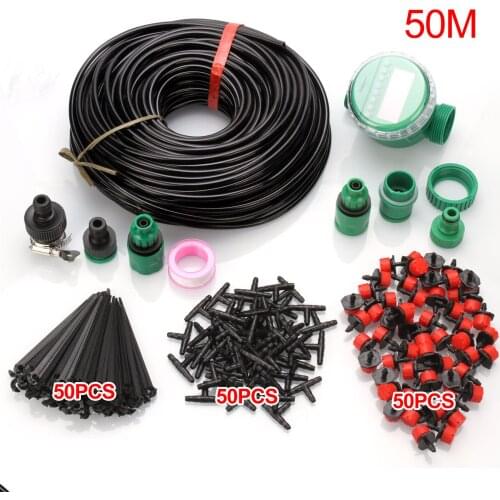 50m Automatic Micro Drip Irrigation System Garden Irrigation Spray Self Watering Adjustable DripperKits with Irrigation Timer