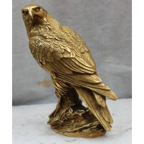 Free Shipping 9" China Chinese Folk Fengshui Brass Fu Animal king of birds Hawk Eagle Statue