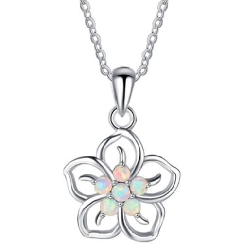 Bohemia Blue Imitation Opal Pendant Choker Necklace Hollow Pentagram Cute Clover Flower Chain Necklaces for Women Boho Jewelry