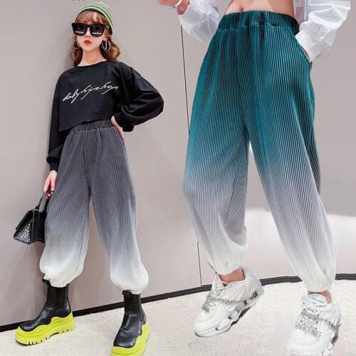 Pants for Girls Summer New Fashion Kids Loose Cargo Pants Gradual Change Teen Girl Sports Trousers Childrens Clothing 4-14Years