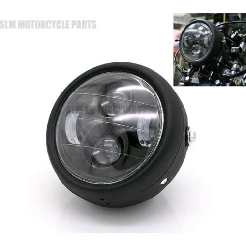 Black Motorcycle Headlight Full Metal LED 6.5" Headlights for Harley Bobber Honda CG125 GN125 Cafe Racer Custom