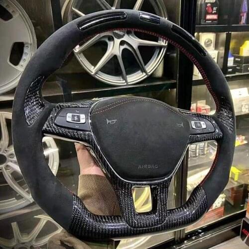 Cuatomized LED Carbon Fiber Sports Steering Wheel Alcantara Leather compatible for Volkswagen Golf MK7 GTI Rline 2018-2020