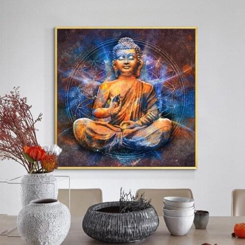 Graffiti Wall Art Canvas Buddha Art Picture Poster and Print Wall Art Colorful Buddha Statue Pictures for Living Room Home Decor