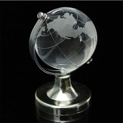 World Map Earth Round Globe Crystal Glass Clear Paperweight Stand Desk Decor